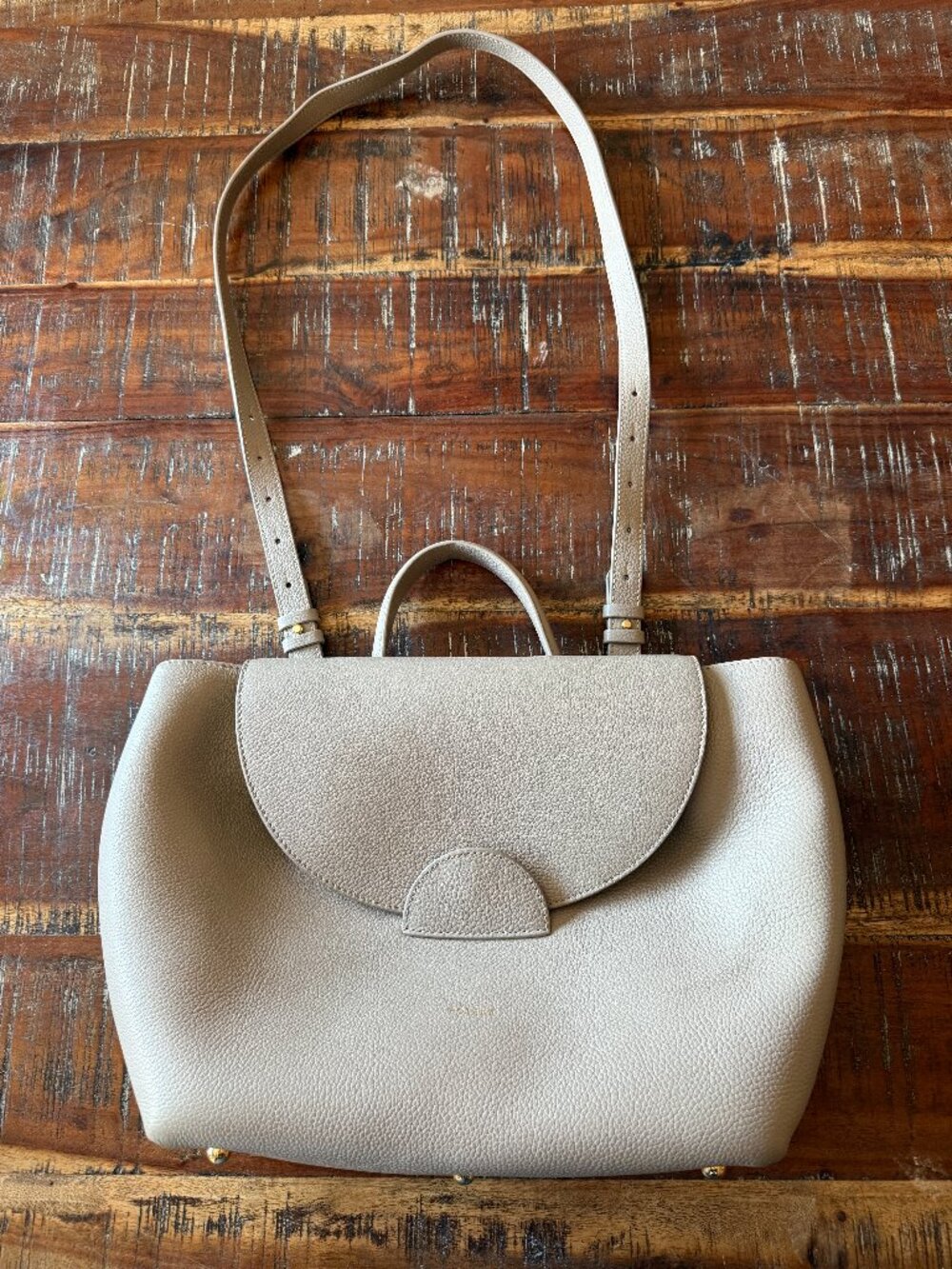 Polène Numéro Un Regular Textured Grey Leather Bag